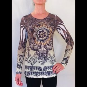 Caché long sleeve rhinestone sweater